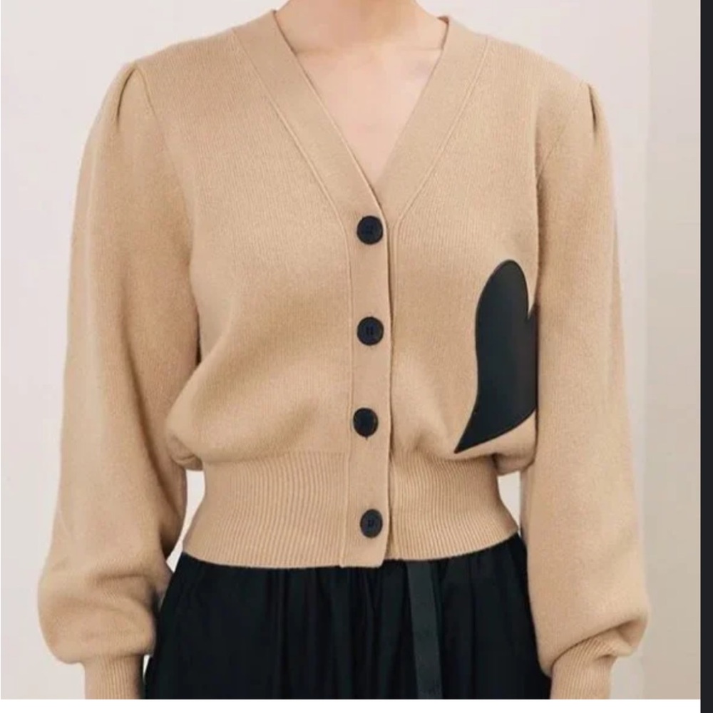 SHEIN Tan Cardigan with Black Heart Detail